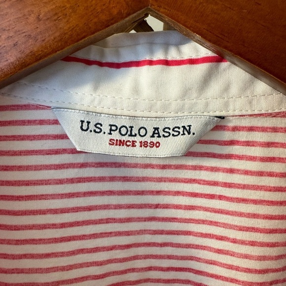 US POLO Red and White Stripes Button Down Shirt / Tunic - Picture 3 of 11